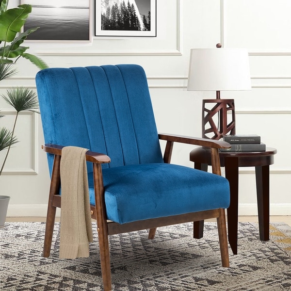 Velvet Accent Chairs with Wood Legs - Upholstered Lounge Arm Chairs