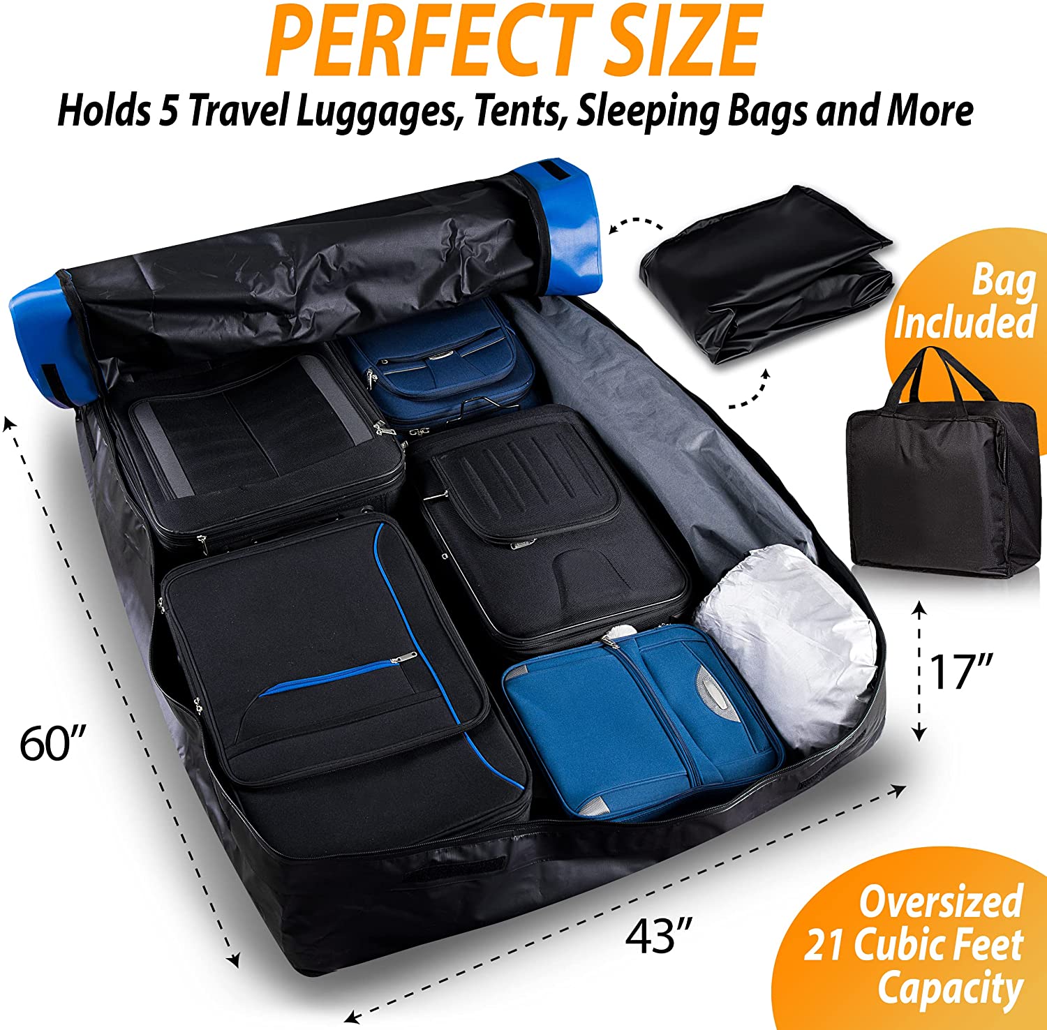 Zone Tech Car Roof Cargo Bag Protective Mat - Black with Blue Stripe Rubberized with A Strong Grip and Extra Cushioning Car Roof Pad