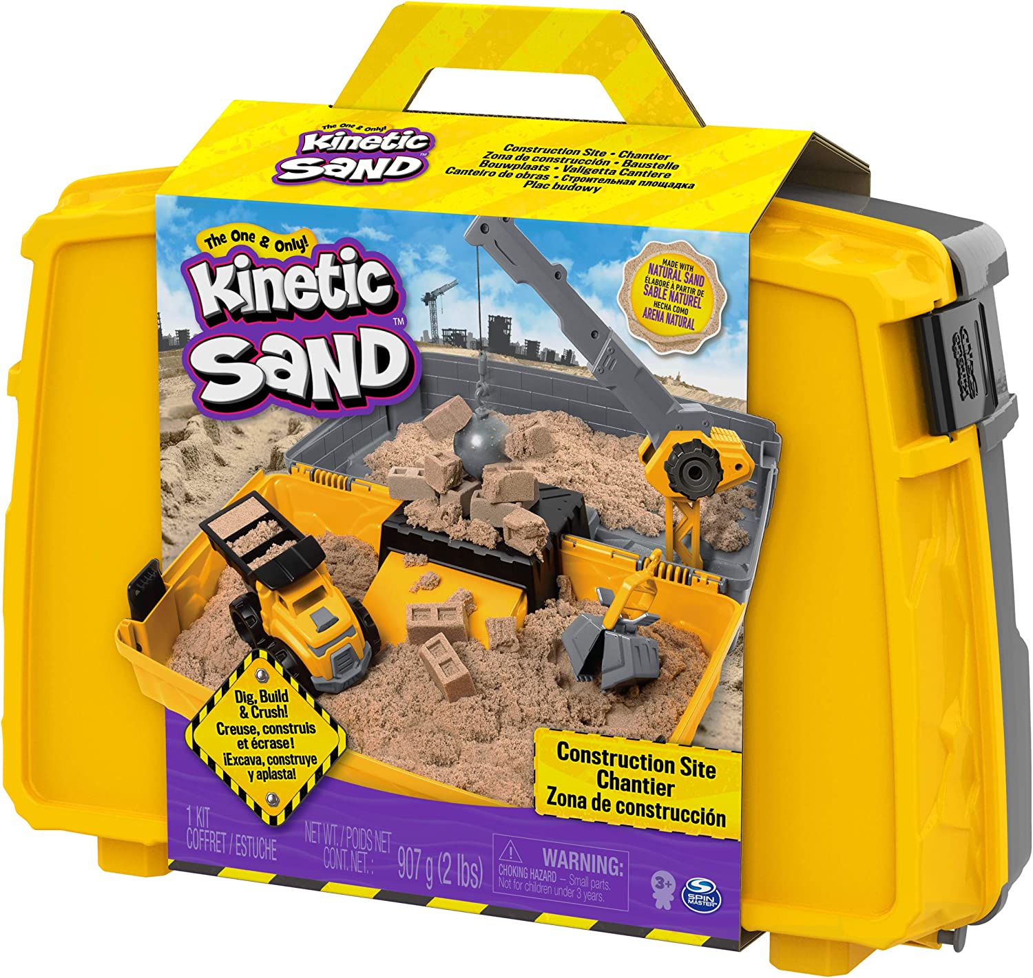 Kinetic Sand， Construction Site Folding Sandbox with Toy Truck and 2lbs of Play Sand， Sensory Toys for Kids Ages 3 and up