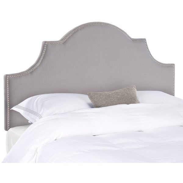 SAFAVIEH Hallmar Arctic Grey Upholstered Arched Headboard - Silver Nailhead (Queen) - - 8306978