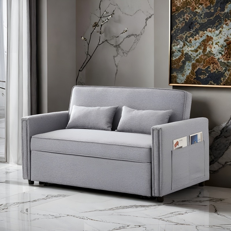 Convertible Sleeper Sofa  Loveseat with Adjustable Backrest  Grey