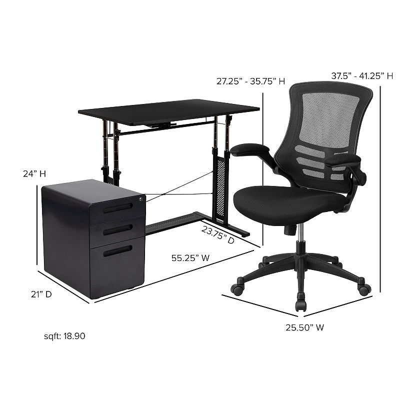 Flash Furniture Adjustable Desk， Office Chair and Filing Cabinet 3-piece Set