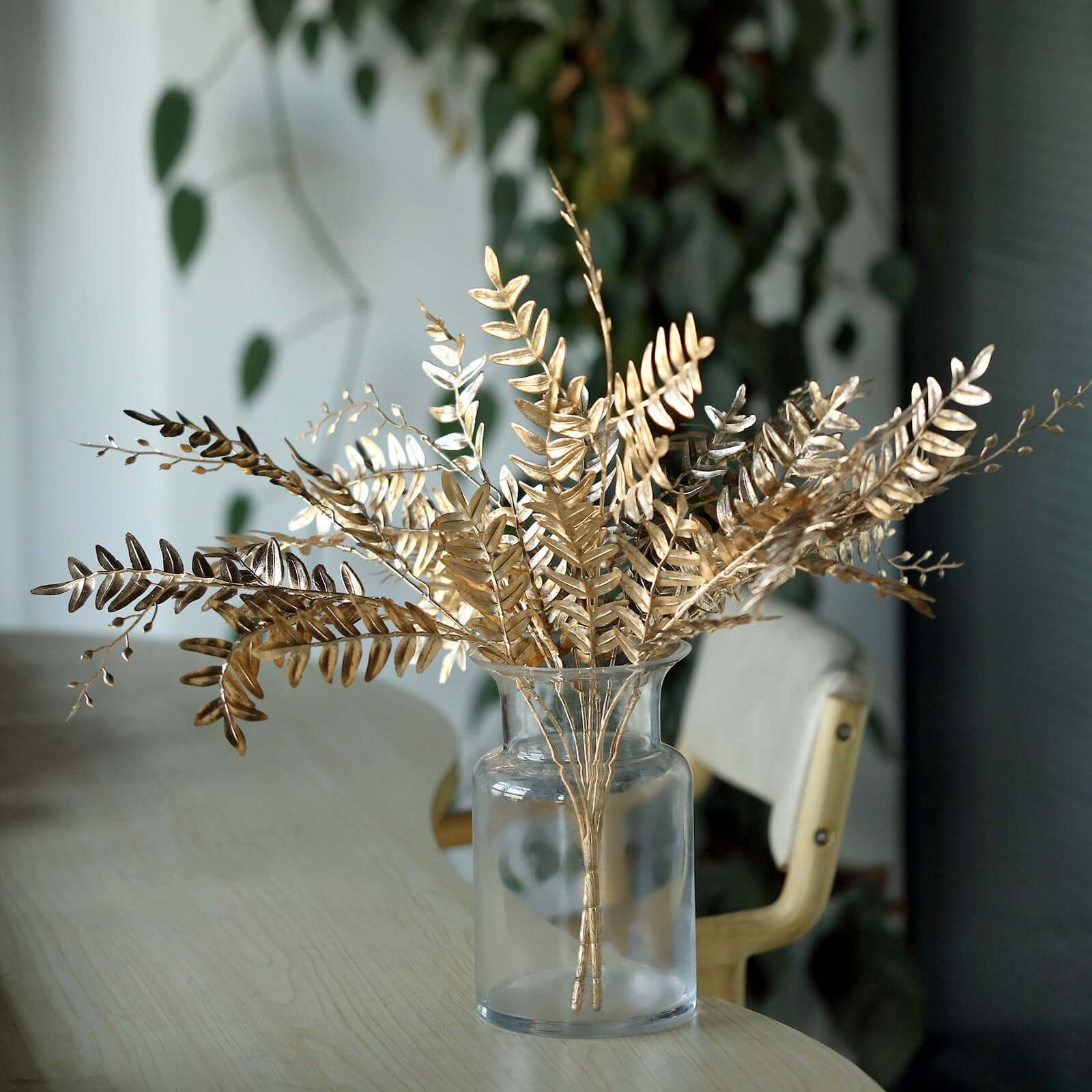 2 Pack Metallic Gold Artificial Fern Leaf Branches, Faux Decorative Bouquets 21