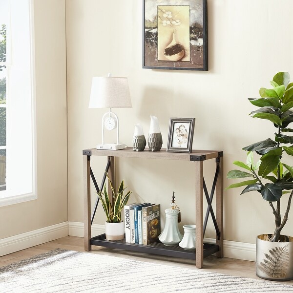 Industrial Sofa Table with 2 Tier