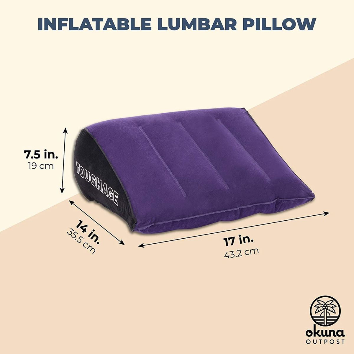 Inflatable Wedge Pillow for Acid Reflux， Triangular Lumber for Bed Sleeping， Purple， 17 x 14 x 7.5 in