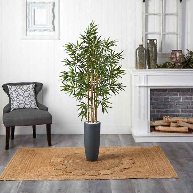 Nearly Natural 5-ft Bamboo Tree In Gray Cylinder Planter