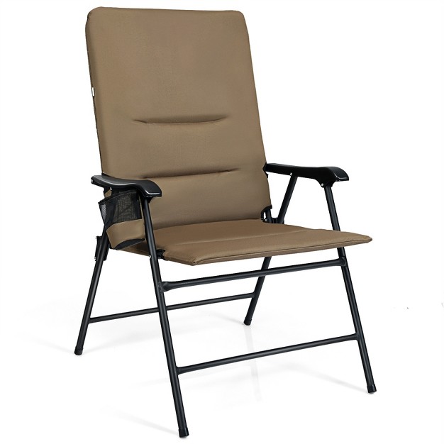 Tangkula Outdoor Folding Chair Collapsible Enlarged Chair With Cup Holder Grey brown