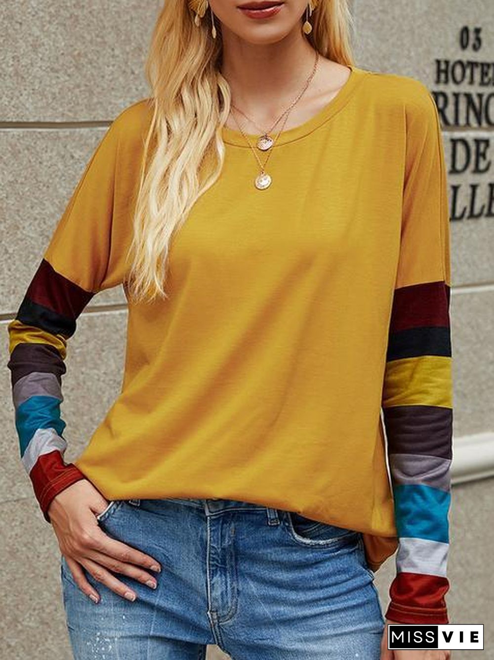 Casual Round Neck Striped Long Sleeve T-Shirt