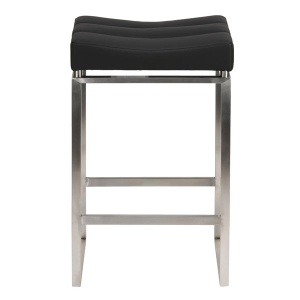 Cortesi Home Isis Counter-Height Stool in Brushed Stainless Steel， Black