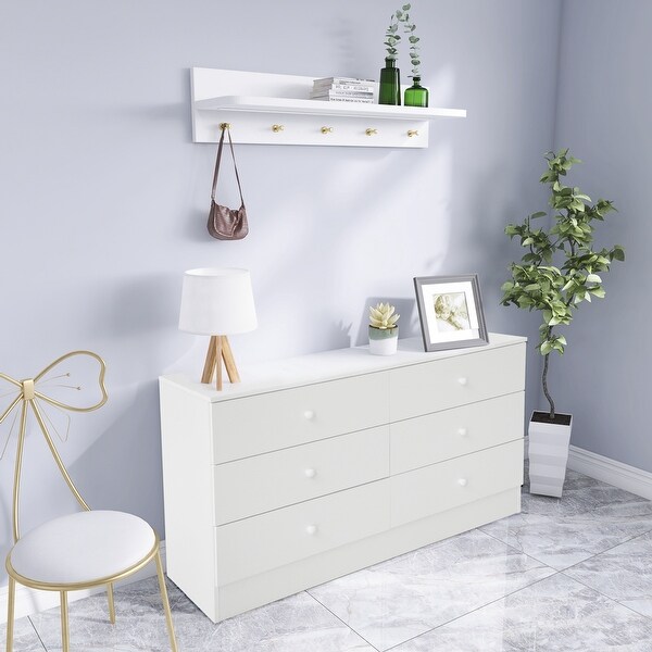 Chest of Drawers Wood Storage Cabinet with 6 Drawers-White - - 34536001