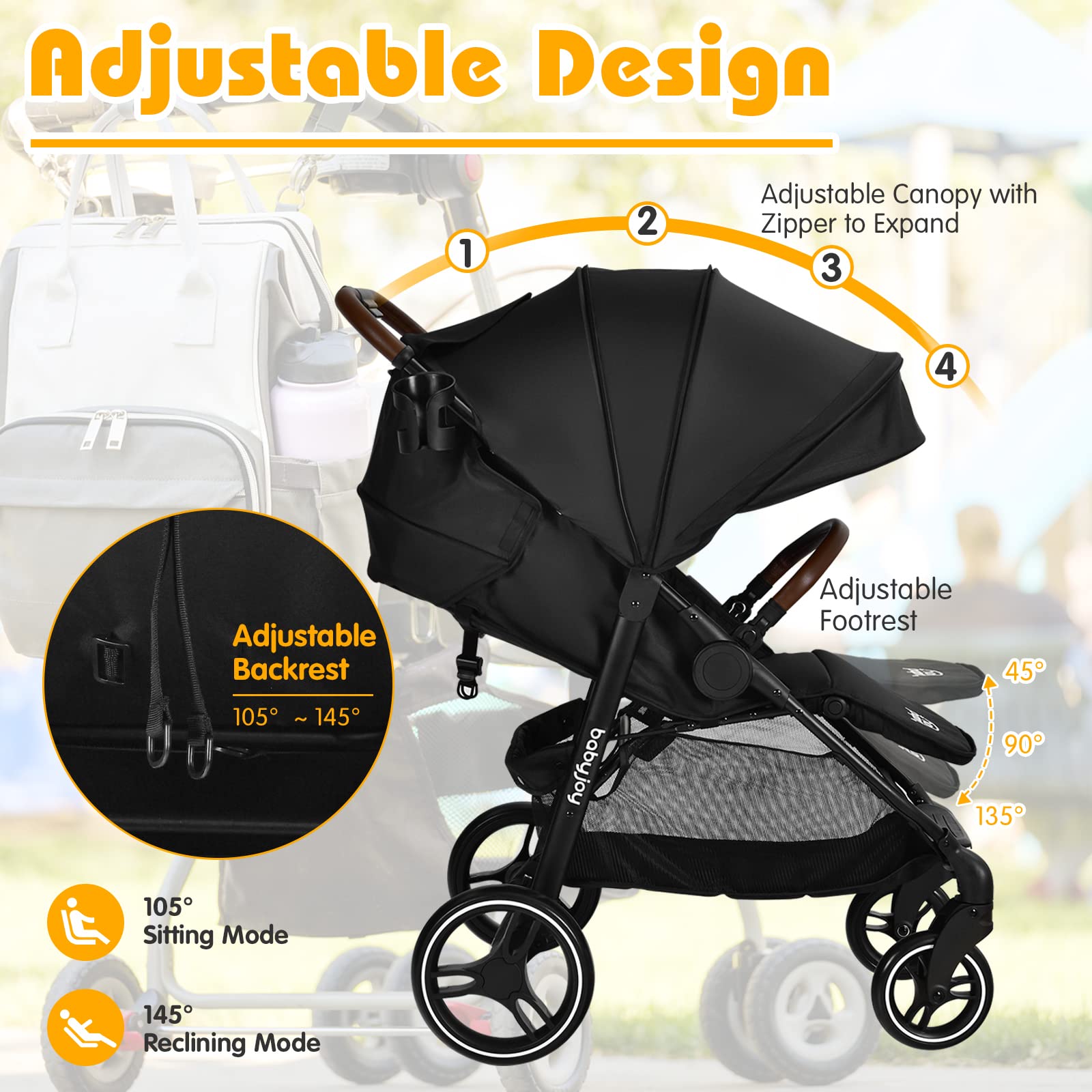 JOY Baby Stroller, High Landscape Infant Carriage Newborn Pushchair with Foot Cover