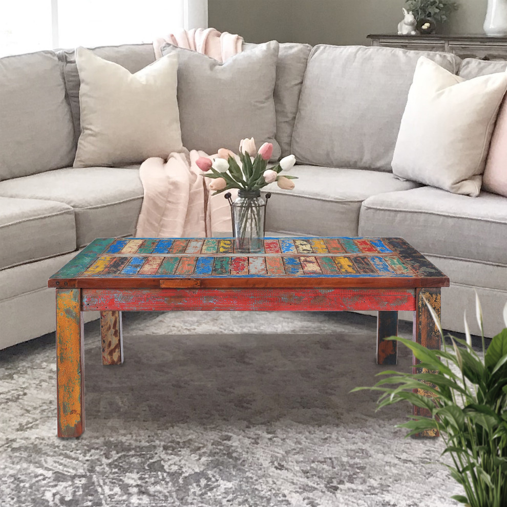 Square Coffee Table made from Recycled Teak Wood Boats   Farmhouse   Coffee Tables   by Chic Teak  Houzz