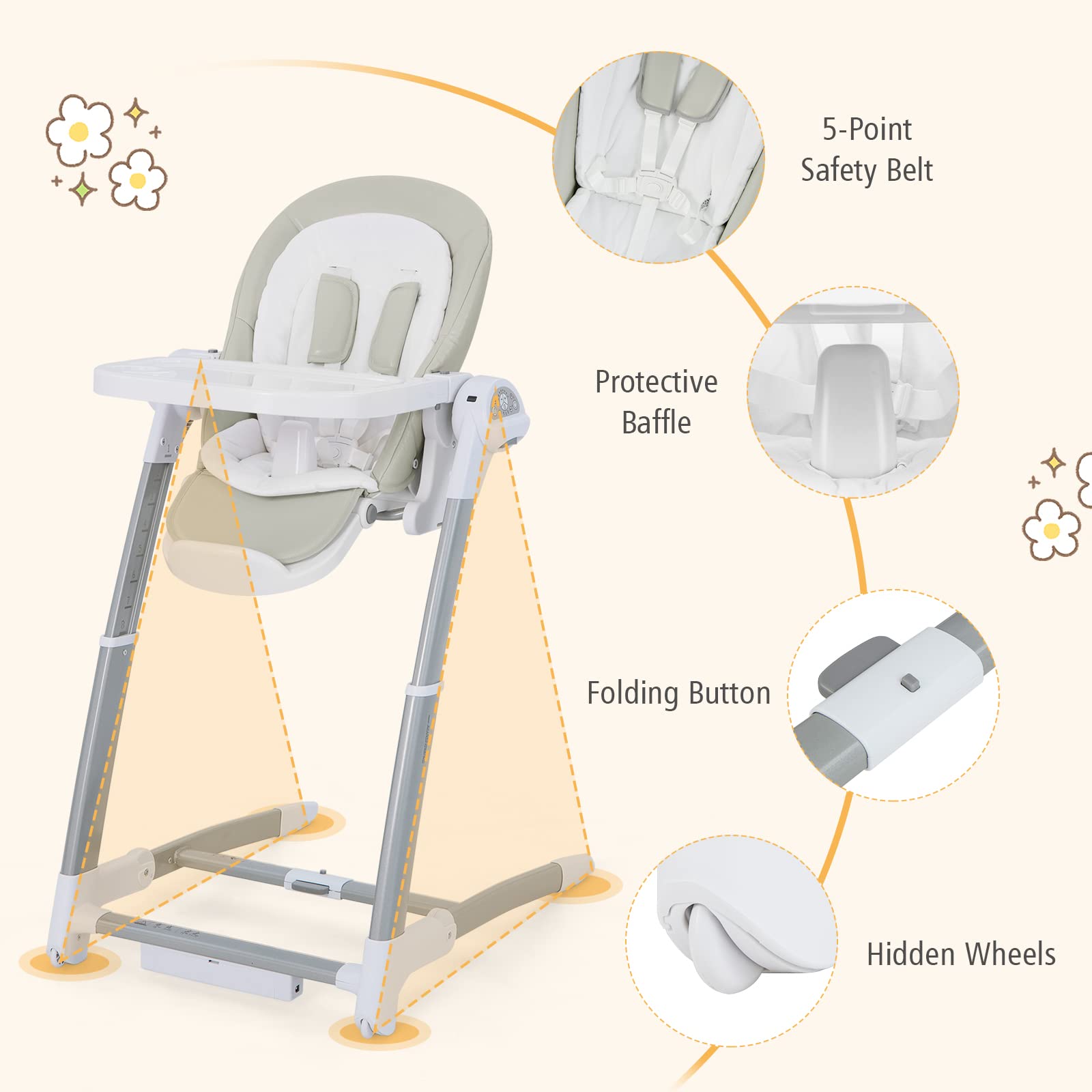 Costzon Baby Swings for Infants, 3 in 1 Foldable High Chair