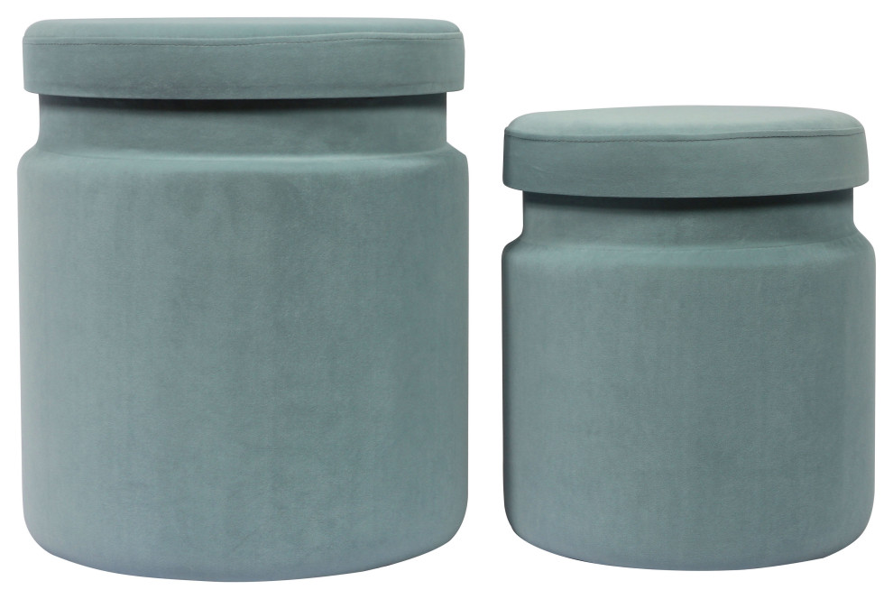 Kris Sea Blue Velvet Storage Ottomans   Set of 2   Sea Blue   Contemporary   Footstools And Ottomans   by HedgeApple  Houzz