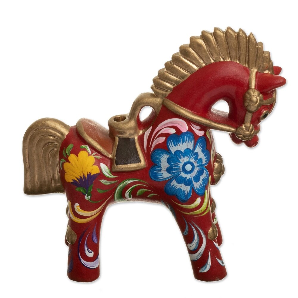 Novica Handmade Red Pucara Horse Ceramic Figurine