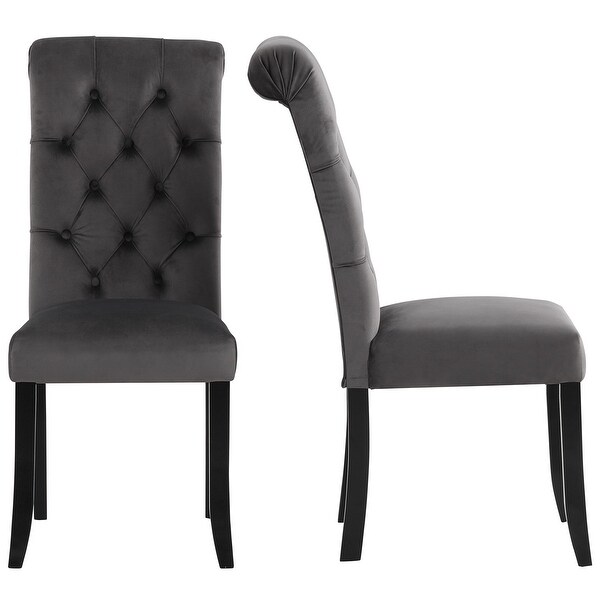 Fabric Tufted Dining Chair with Wooden Legs (Set of 2)