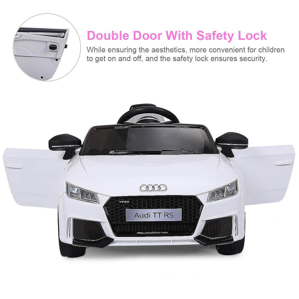 12V Licensed Audi TT RS, Battery Powered Electric Ride On Vehicle w/ 2.4G Parental Remote Control, White