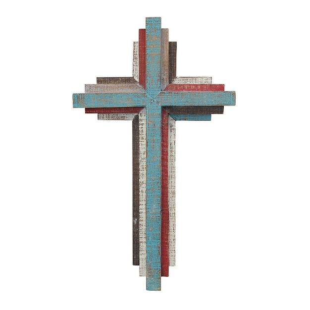 X 8 5 quot Rustic 3d Wooden Wall Cross Brown blue Stonebriar Collection