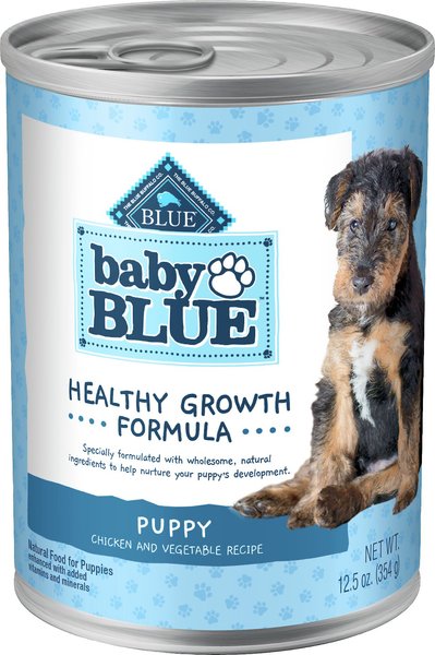 Blue Buffalo Baby Blue Healthy Growth Formula Natural Chicken and Vegetable Recipe Puppy Wet Food， 12.5-oz cans， case of 12