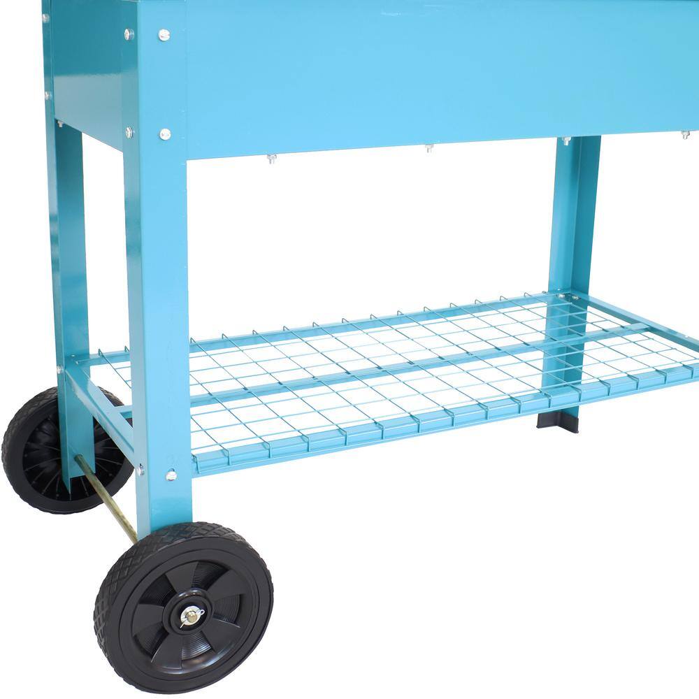 Sunnydaze Decor Galvanized Steel Mobile Raised Garden Bed Cart in Blue HB-229