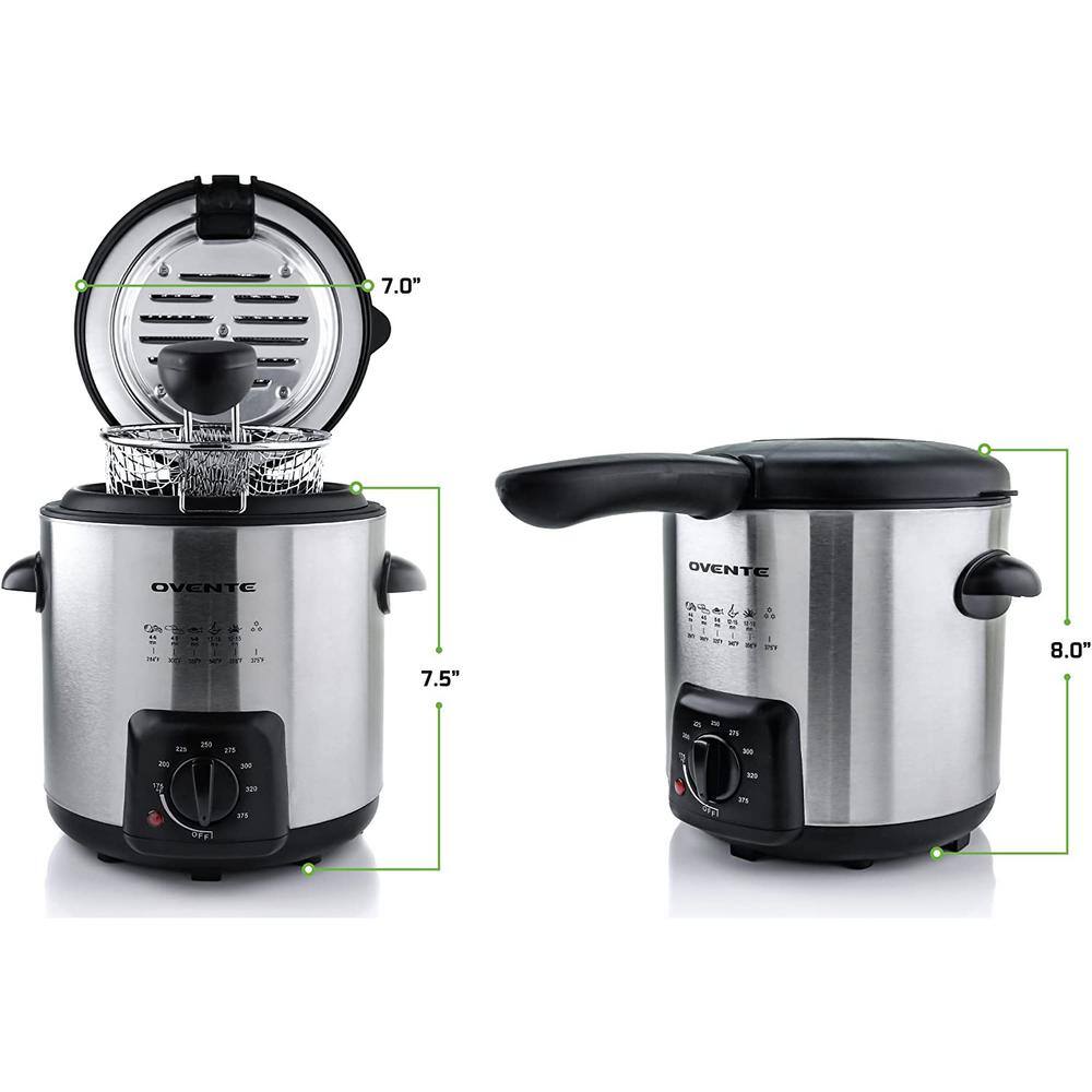 OVENTE 0.9 Qt. Nickel Brushed Mini Deep Fryer with Removable Basket FDM1091BR