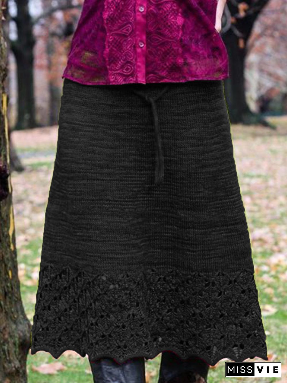 Cotton-Blend Casual Plus Size Skirt