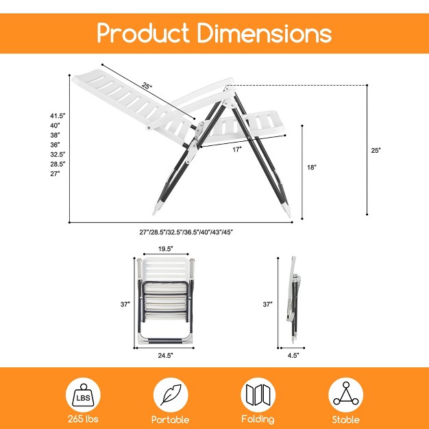 Costway Patio Pp Folding Chair Adjustable Reclining 7 level All weather Portable Outdoor