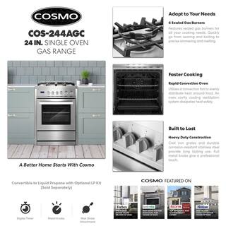 Cosmo 24 in. 2.73 cu. ft. Single Oven Gas Range with 4 Burner Cooktop and Heavy Duty Cast Iron Grates in Stainless Steel COS-244AGC