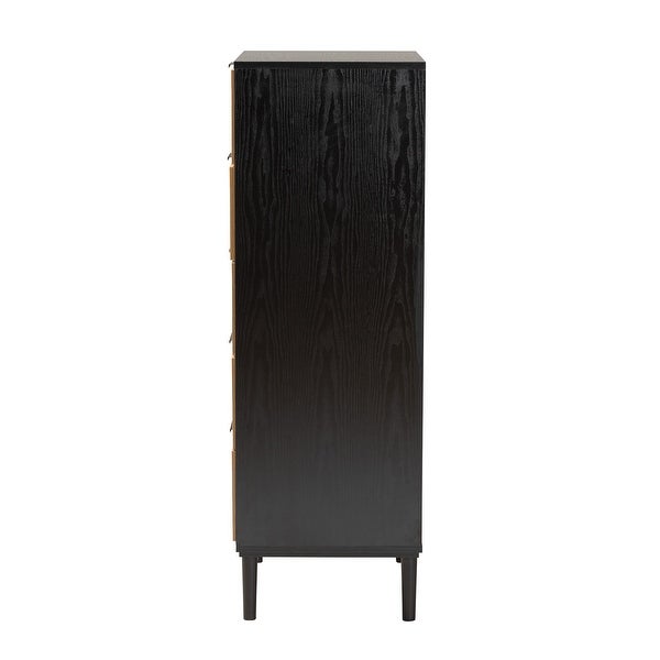 Maureen Mid-Century Modern Espresso Brown Wood and Rattan 5-Drawer Storage Cabinet - - 36118438