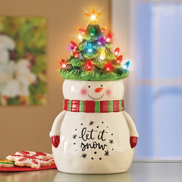 Let it Snow Snowman Cookie Jar with Lighted Lid