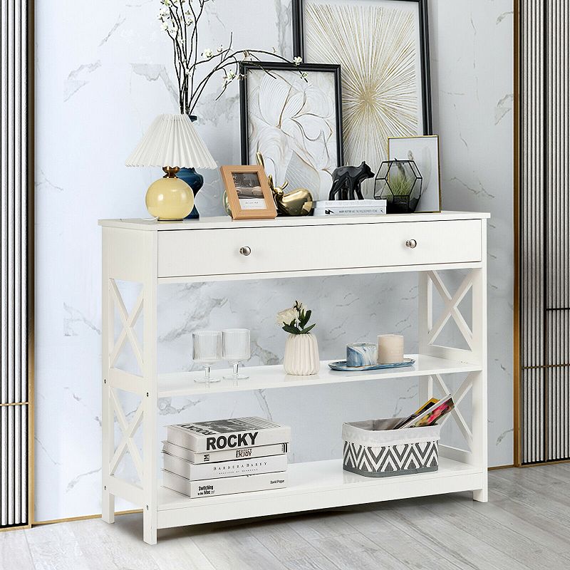 3-tier Console Table With Drawers For Living Room Entryway