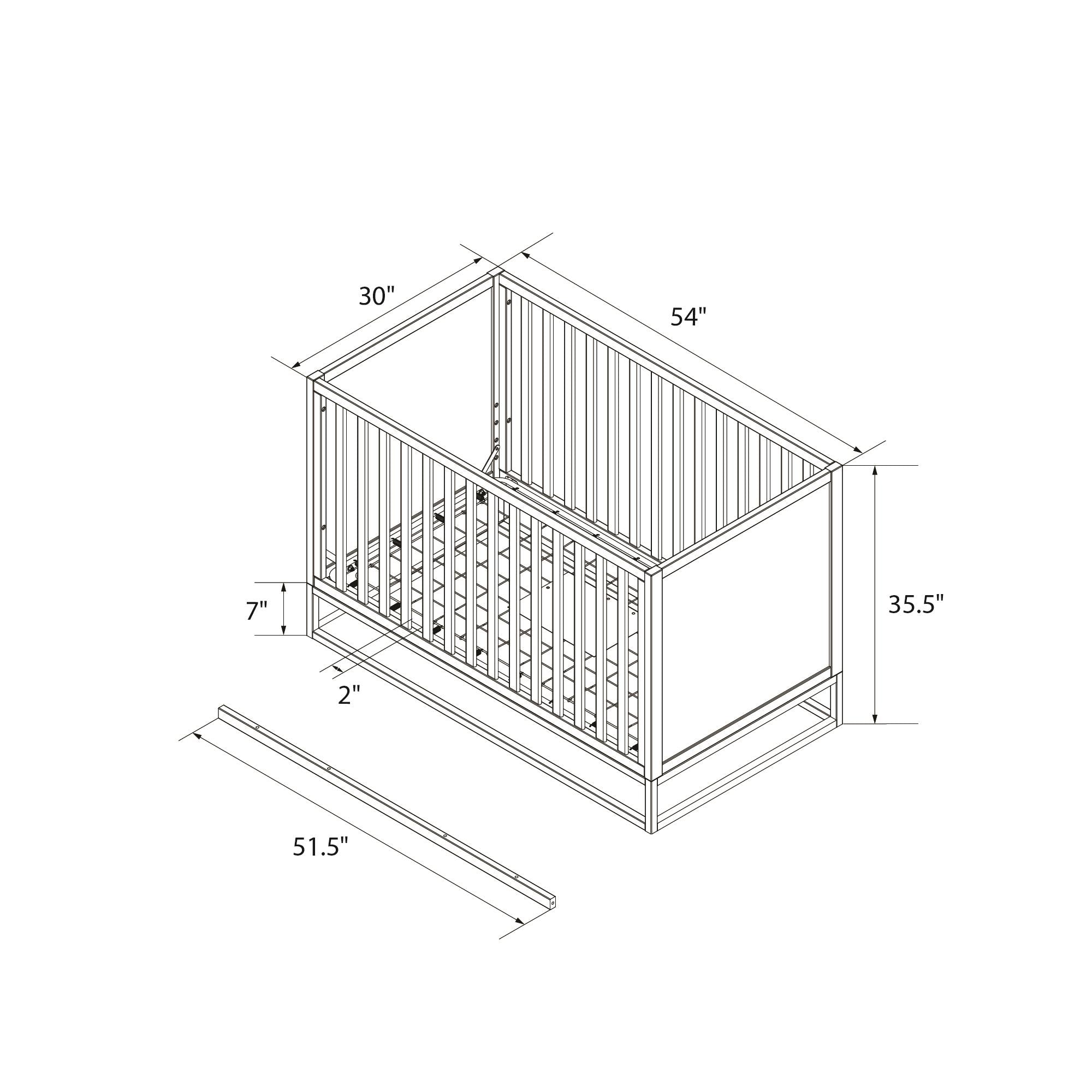 Little Seeds Haven 3 in 1 Convertible Wood Crib with Metal Base, Dove Gray with Gold Base