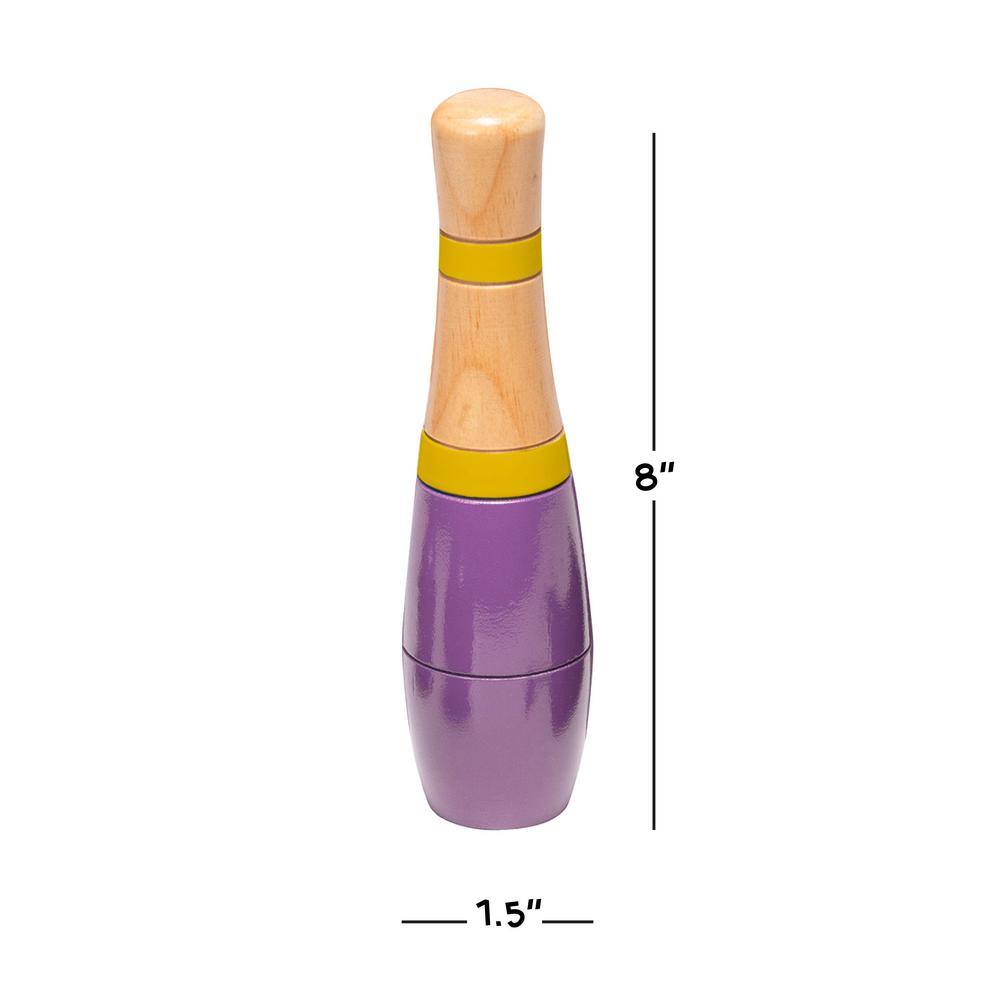 Hey! Play! 8 in. Wooden Purple and Yellow Bowling Lawn Game HW3500029