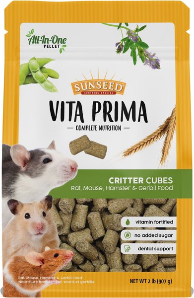 Sunseed Vita Prima Critter Cubes Rat， Mouse， Gerbil and Hamster Food， 2-lb bag