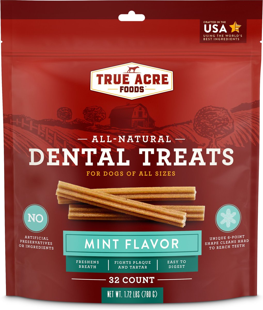 True Acre Foods All-Natural Dental Chew Sticks Mint Flavor Dental Dog Chews