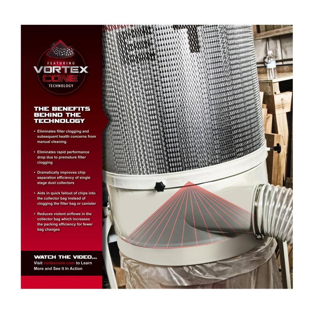 Jet 1.5 HP 1100 CFM 4 or 6 in. Dust Collector with Vortex Cone and 5-Micron Bag Filter Kit 115230-Volt DC-1100VX-5M 708658K