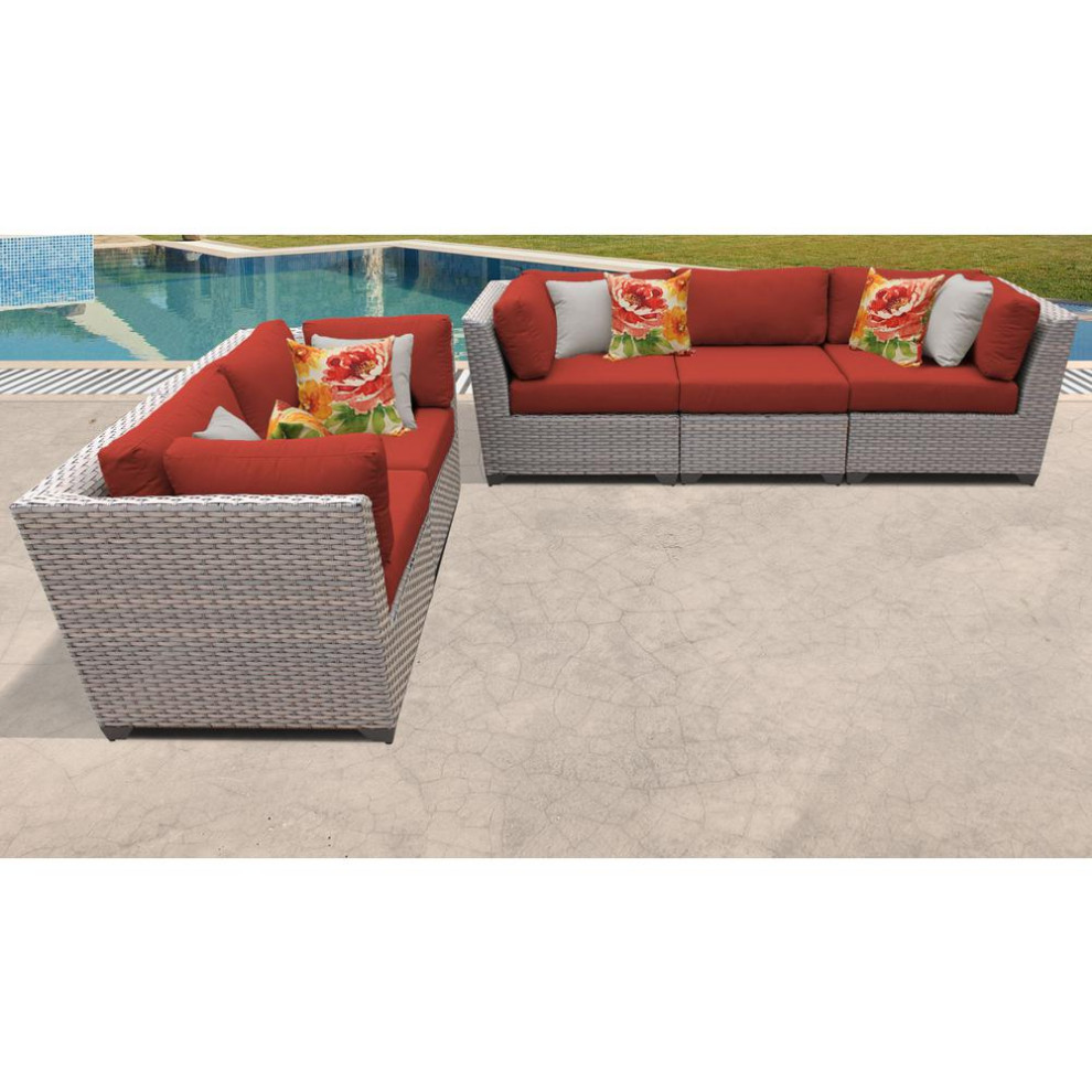 Florence 5 Piece Outdoor Wicker Patio Furniture Set 05a  Terracotta   Tropical   Outdoor Sofas   by Design Furnishings  Houzz