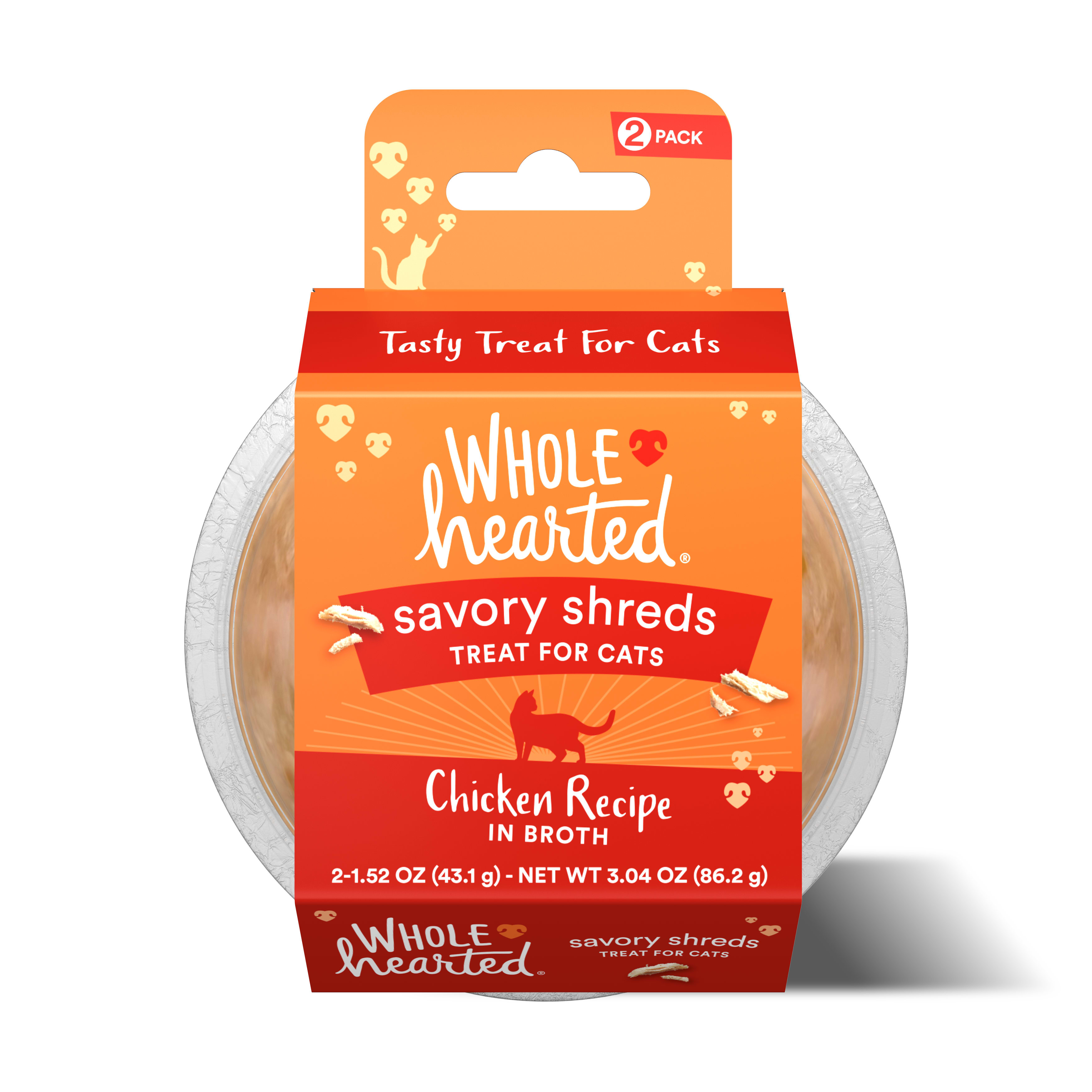 WholeHearted Grain Free Chicken Recipe Shredded Cat Treat， 1.52 oz.， Count of 2