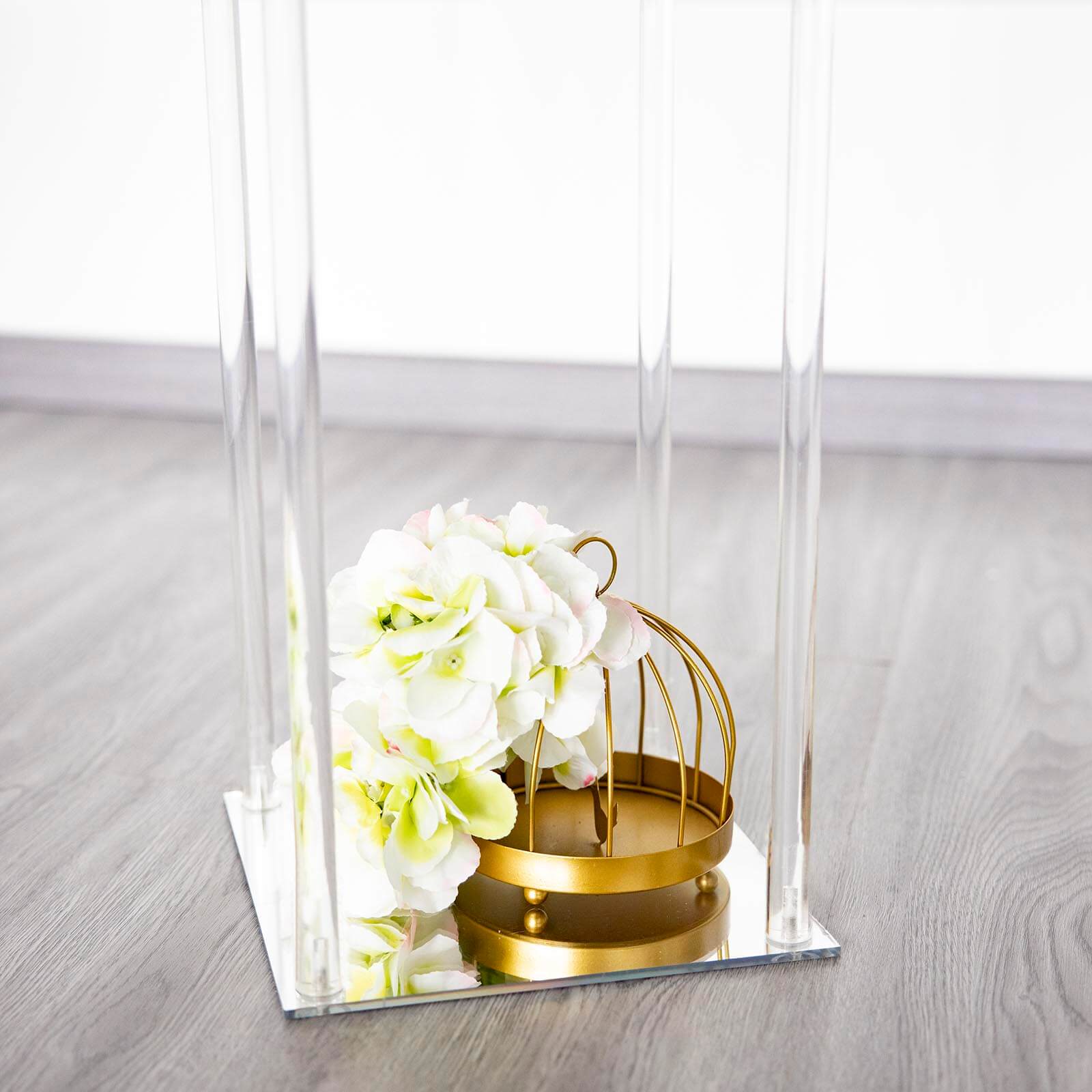 Clear Acrylic Flower Vase Pillar Column Stand With Square Mirror Base, Wedding Table Centerpiece 16