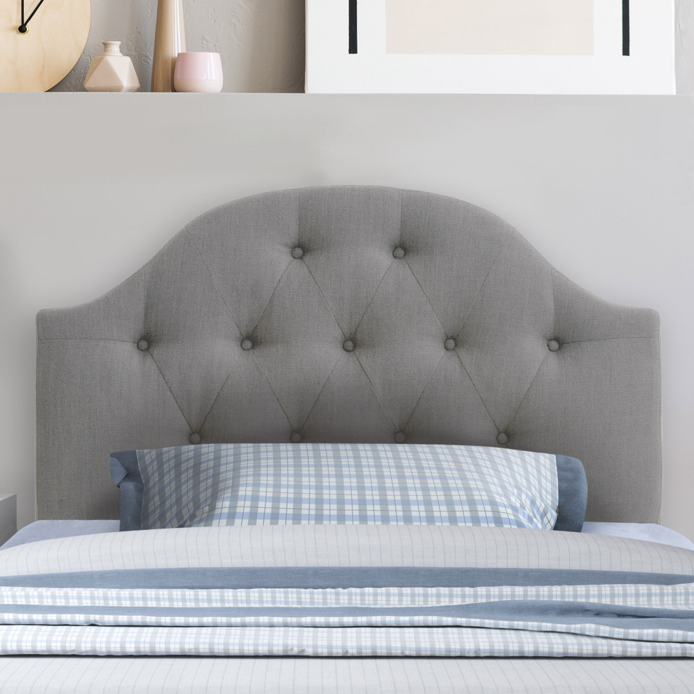 CorLiving Diamond Button Tufted Fabric Arched Panel Headboard   Transitional   Headboards   by CorLiving Distribution LLC  Houzz