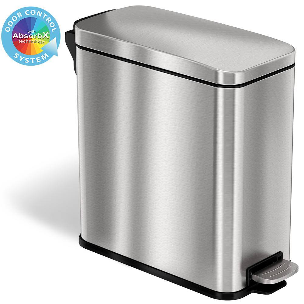 iTouchless 3 Gal. SoftStep Slim Bathroom Step Trash Can with AbsorbX Odor Filter and Removable Inner Bucket Stainless Steel PS03RSS