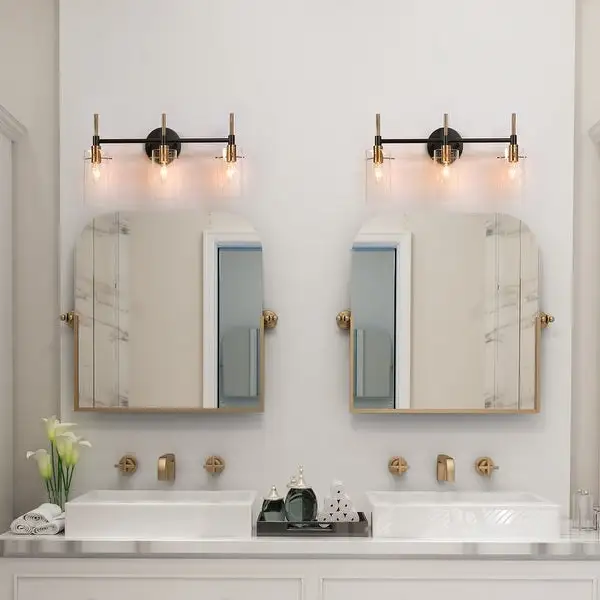 Modern Black Gold Bathroom Vanity Light Dimmable Wall Sconces with Cylinder Glass