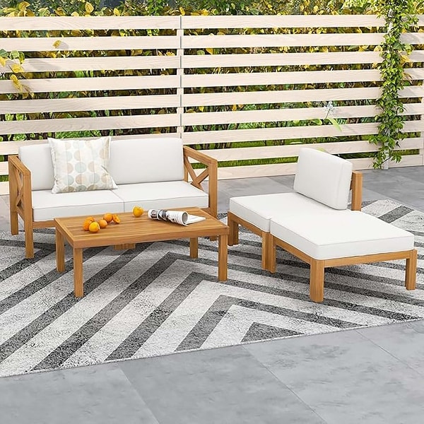 5 PCS Outdoor Conversation Set w/ Chairs Ottoman and Coffee Table