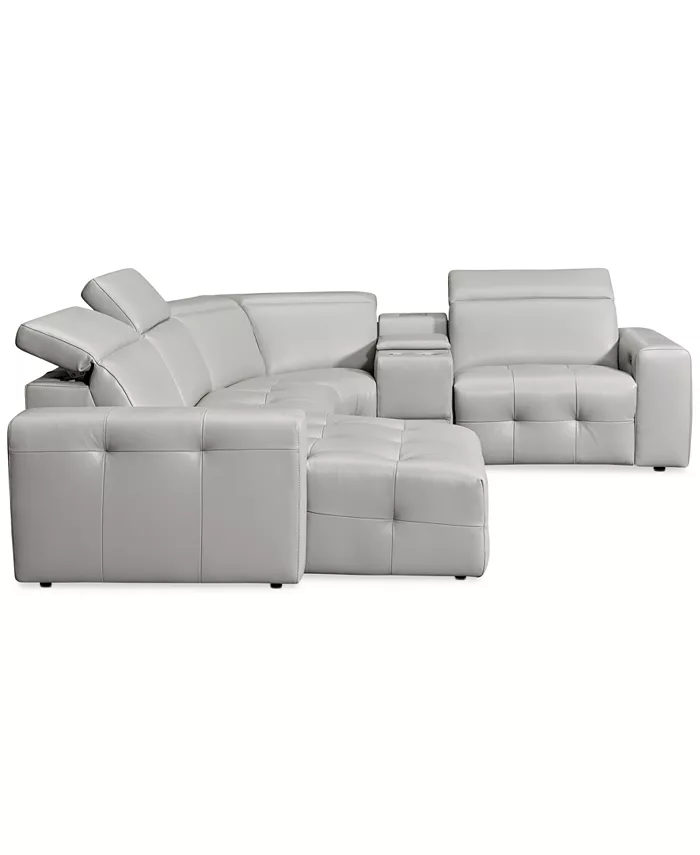 Furniture CLOSEOUT! Haigan 5-Pc. Leather Chaise Sectional Sofa with 1 Power Recliner