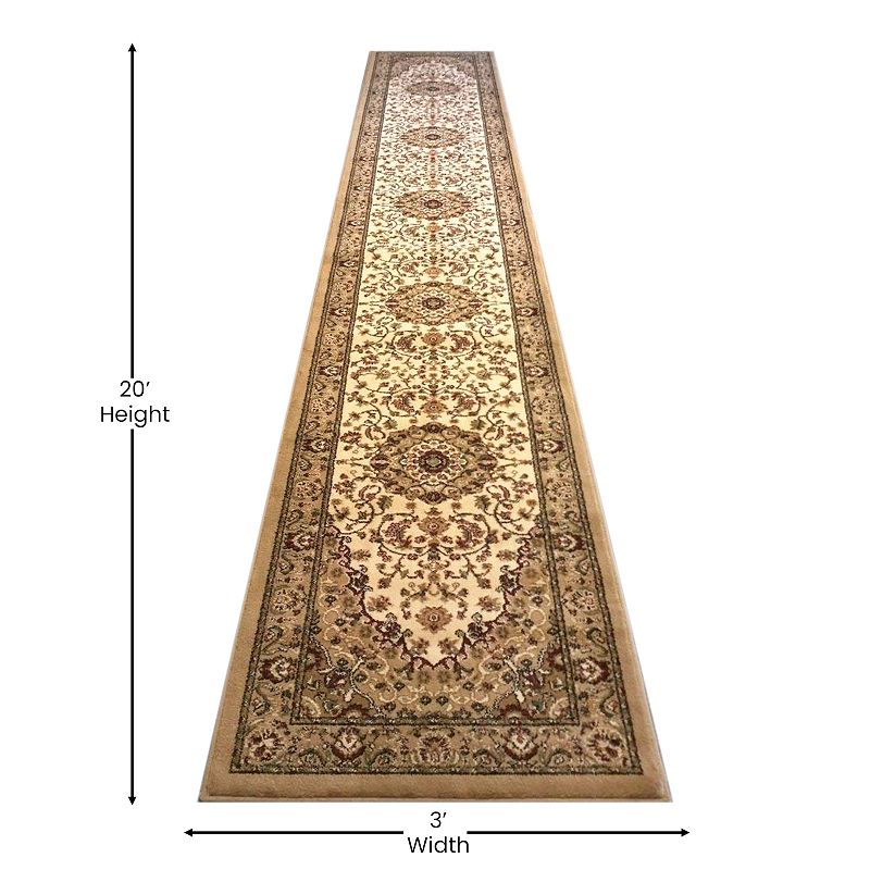 Masada Rugs Masada Rugs Bellagio Collection 3'x20' Traditional Area Rug Runner in Ivory - Design B401