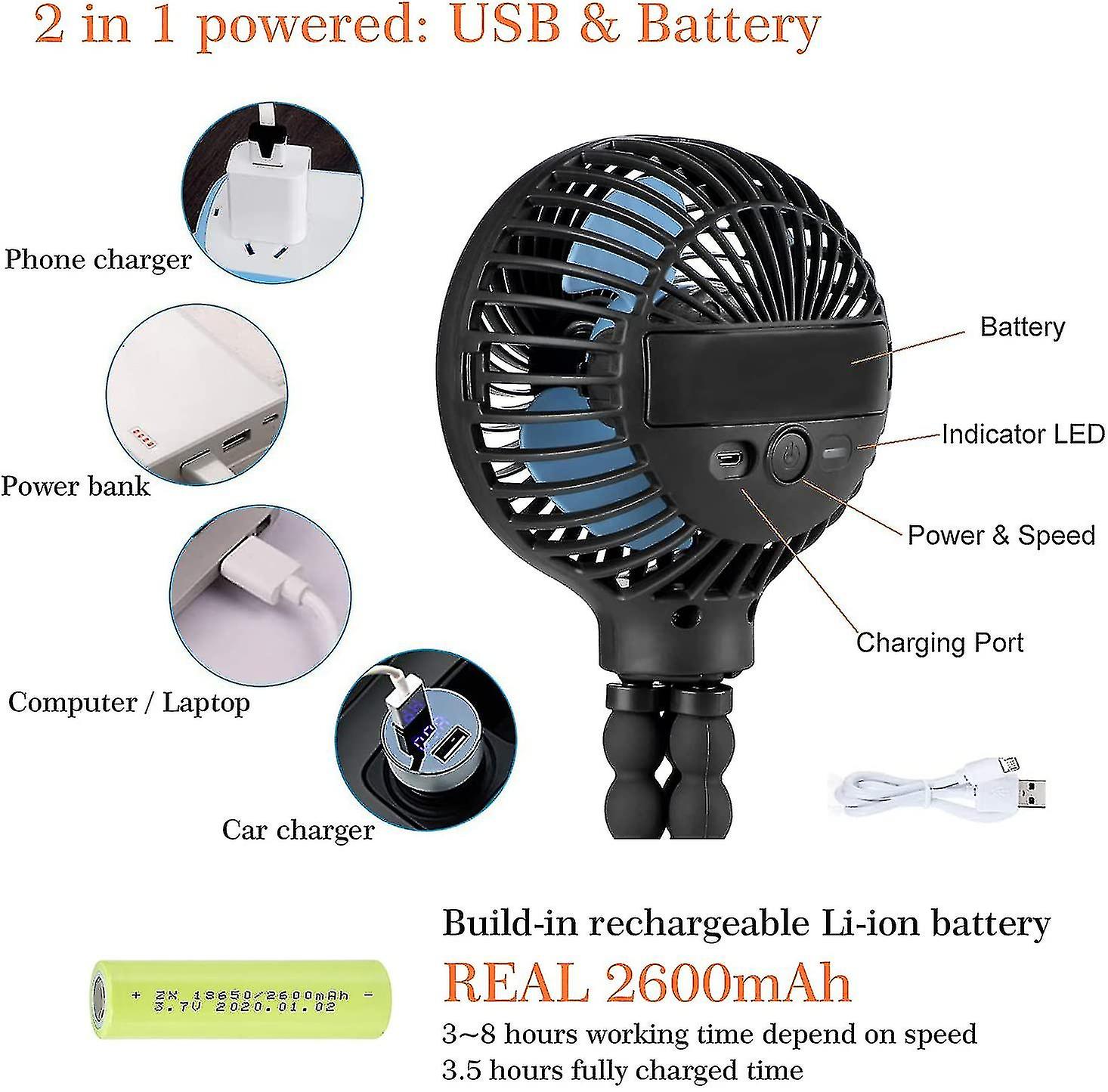 Usb Small Fan 2023 Octopus Deformation Three-gear Large Wind Fan Charging Mini Handheld Small Fan