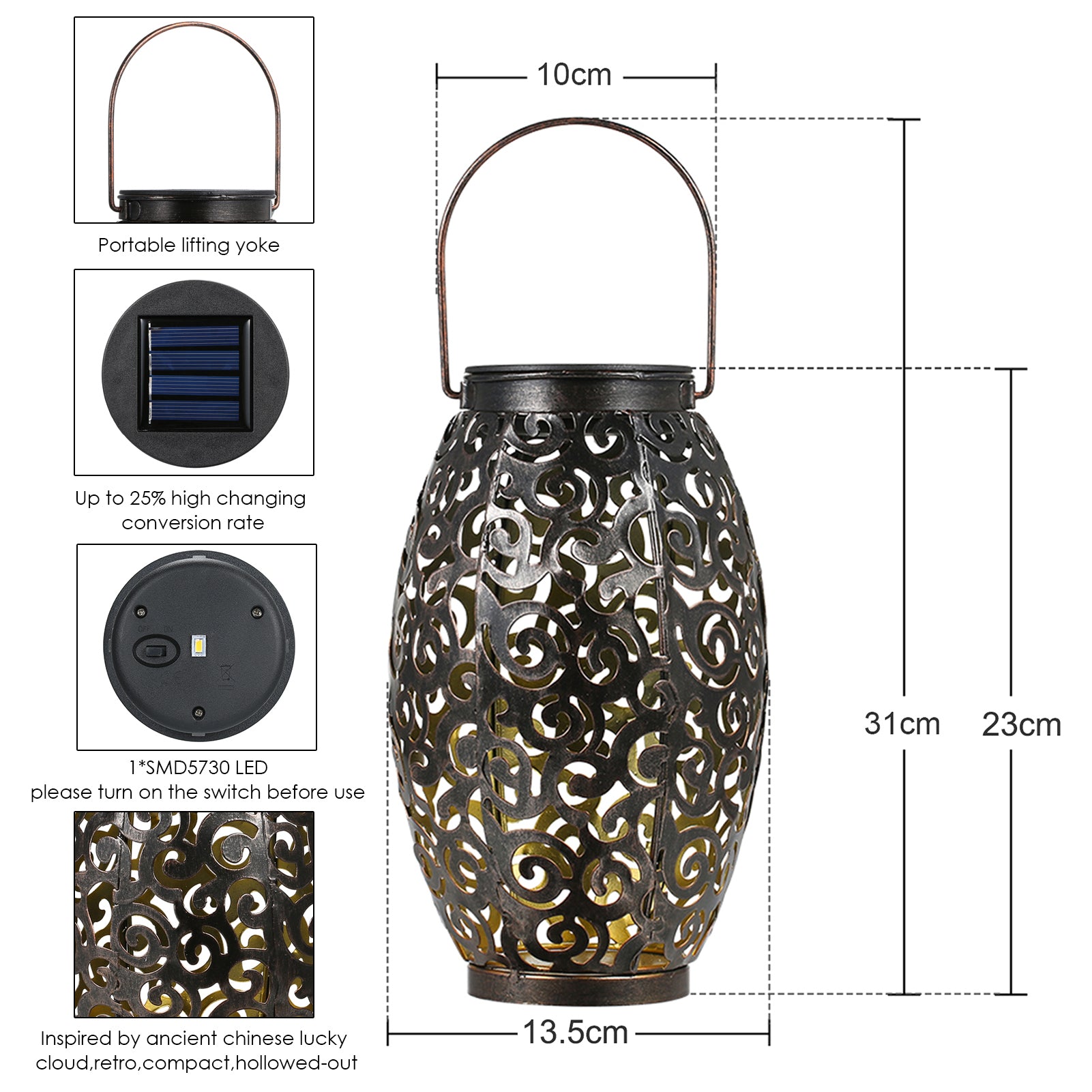 Tomshine Solar Lanterns Outdoor Hanging Solar Lights Waterproof for Patio Garden Courtyard Pathway 2 Pack