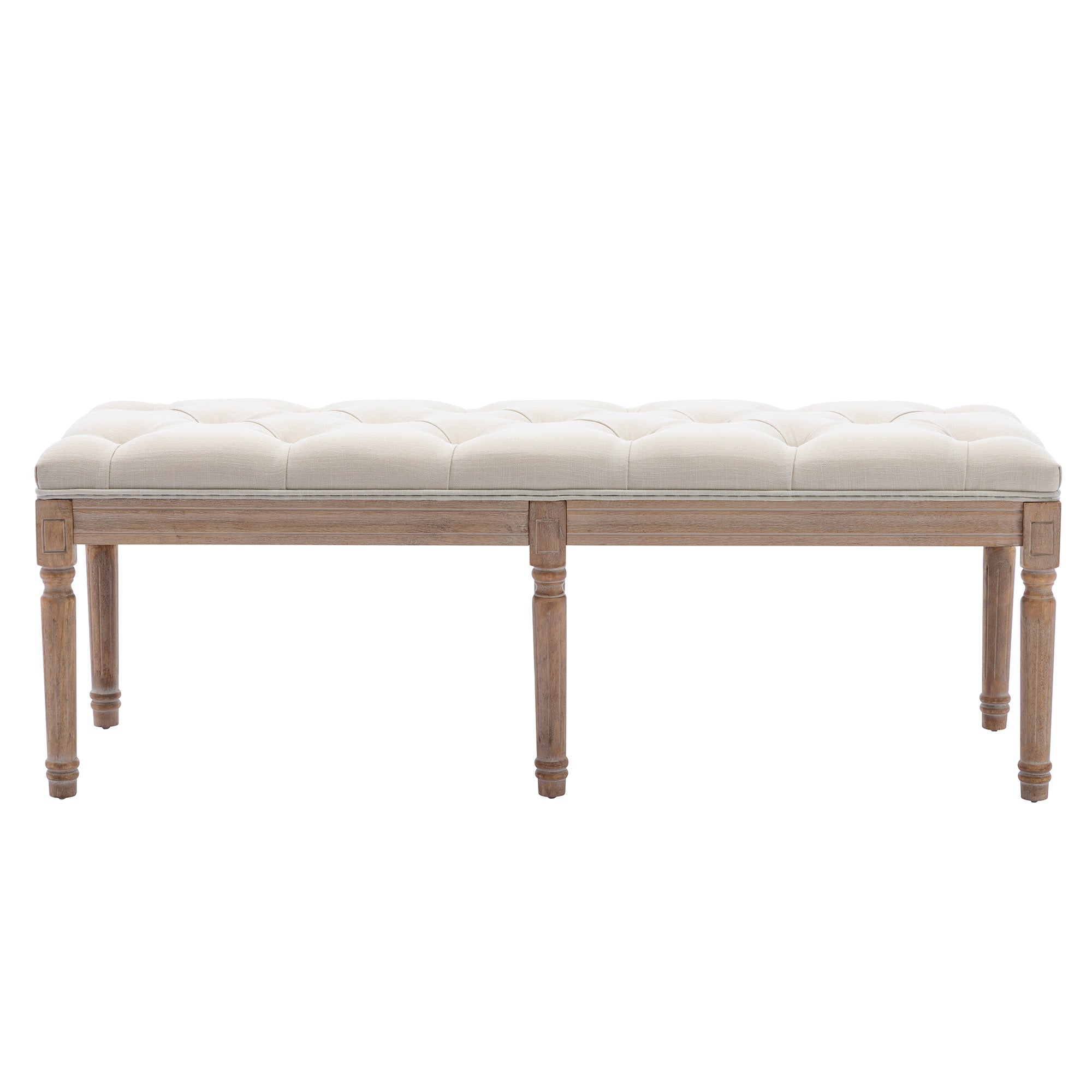 End of Bed Bench Upholstered Entryway Bench French Bench with Rubber wood Legs for Bedroom