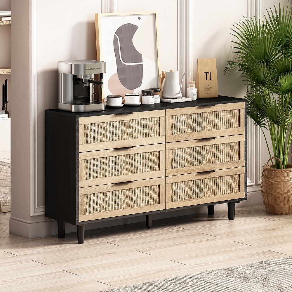 Rattan Storage Buffet Cabinet with 6 Drawers