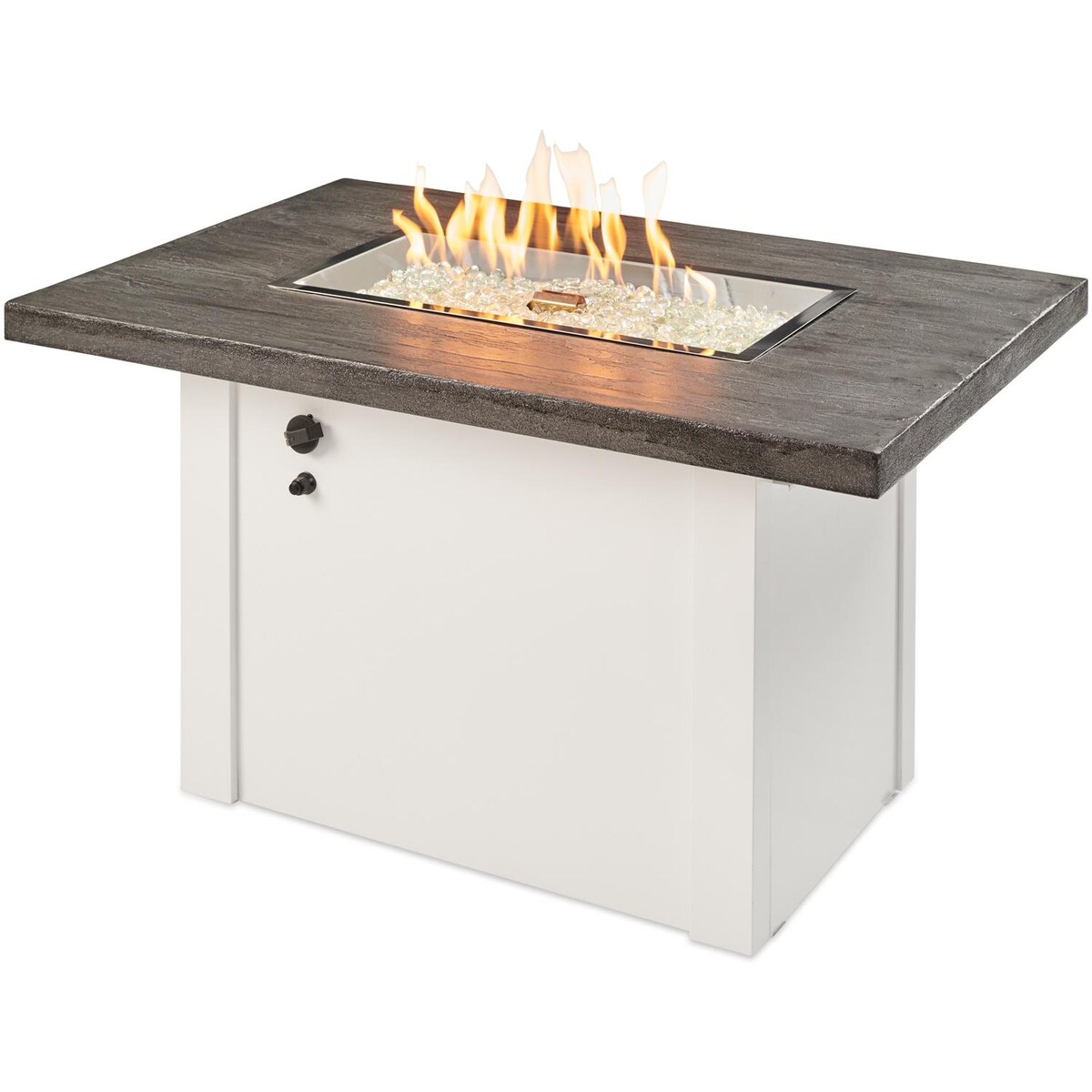 The Outdoor GreatRoom Company Havenwood 44-Inch Rectangular Natural Gas Fire Pit Table with Stone Grey Everblend Top and 24-Inch Crystal Fire Burner